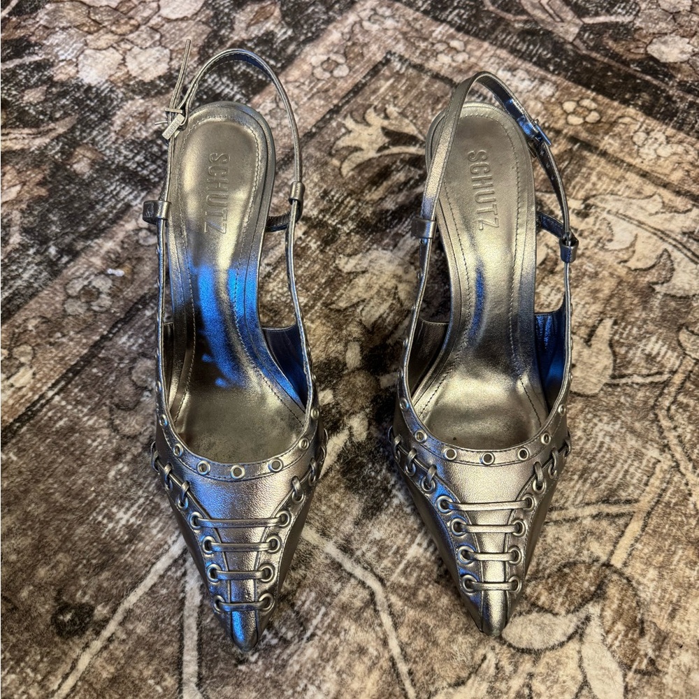 SCHUTZ Silver Heels with Studded Detailing